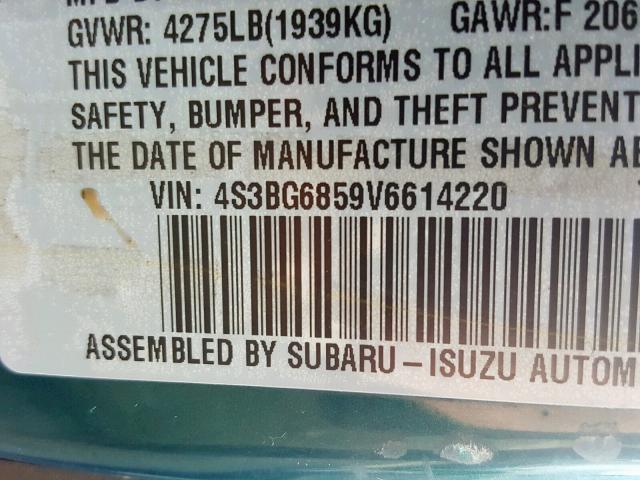 4S3BG6859V6614220 - 1997 SUBARU LEGACY OUT GREEN photo 10