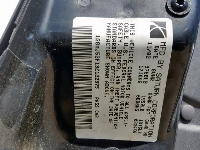 1G8AJ52F13Z122375 - 2003 SATURN ION LEVEL GRAY photo 10