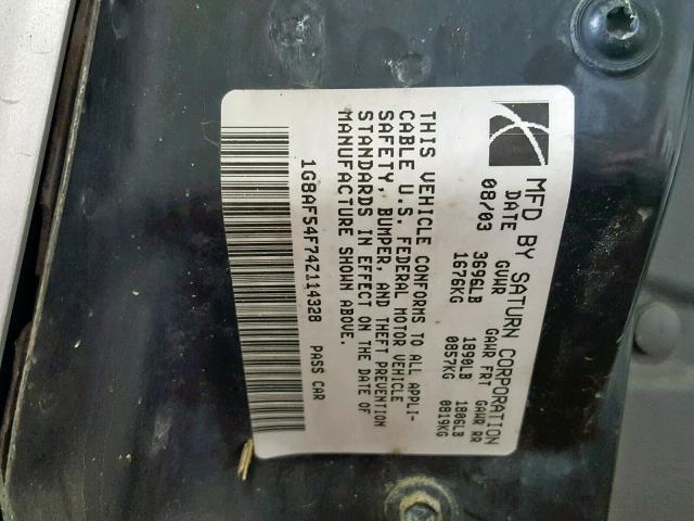 1G8AF54F74Z114328 - 2004 SATURN ION LEVEL SILVER photo 10