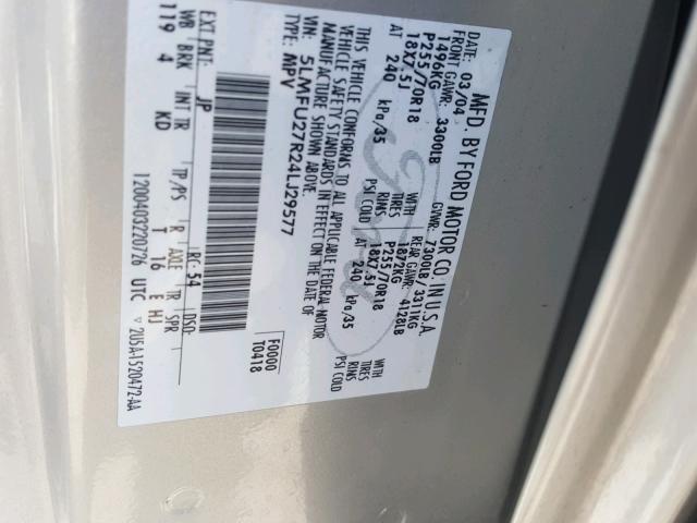 5LMFU27R24LJ29577 - 2004 LINCOLN NAVIGATOR Argent photo 10