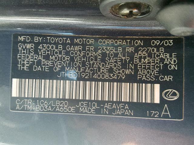 JTHBD192140083479 - 2004 LEXUS IS 300 BLACK photo 10