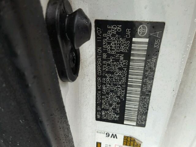 JTKDE167880264133 - 2008 TOYOTA SCION TC 白色 照片 10