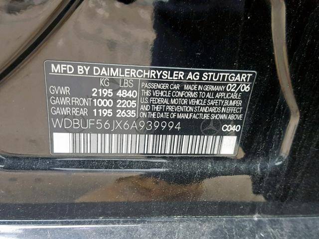 WDBUF56JX6A939994 - 2006 MERCEDES-BENZ E 350 BLACK photo 10