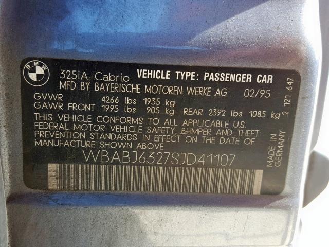 WBABJ6327SJD41107 - 1995 BMW 325 IC AUT BLUE photo 10