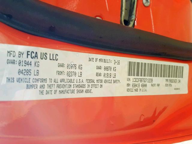 1C3CDFBB7GD712239 - 2016 DODGE DART SXT ORANGE photo 10