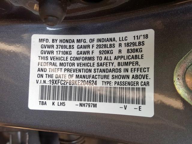 19XFC2F89KE204624 - 2019 HONDA CIVIC SPORT  Foto 10