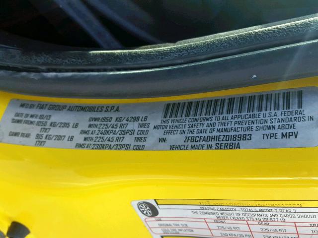 ZFBCFADH1EZ018983 - 2014 FIAT 500L TREKK YELLOW photo 10