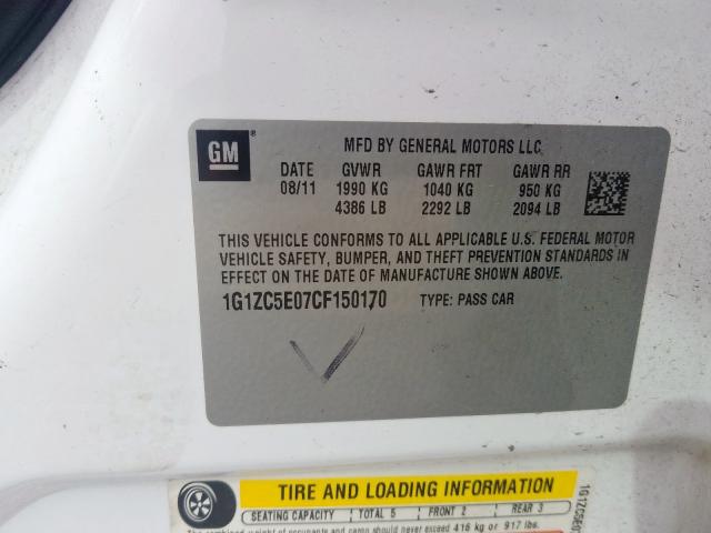 1G1ZC5E07CF150170 - 2012 CHEVROLET MALIBU 1LT  照片 10