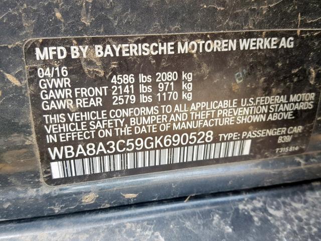 WBA8A3C59GK690528 - 2016 BMW 320 XI CHARCOAL photo 10