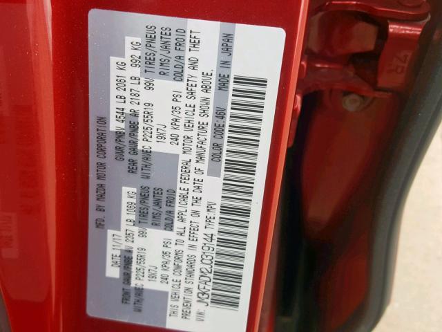 JM3KFADM2J0319144 - 2018 MAZDA CX-5 GRAND RED photo 10