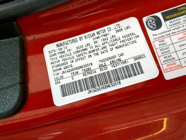 JN1AZ4EH6EM632018 - 2014 NISSAN 370Z BASE RED photo 10