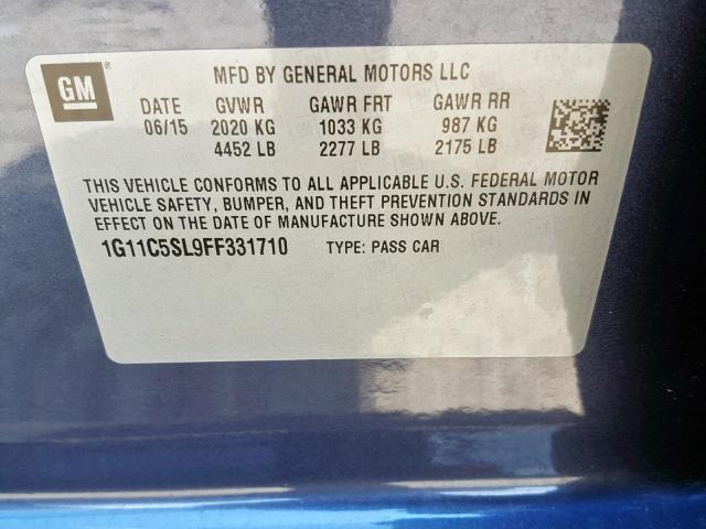 1G11C5SL9FF331710 - 2015 CHEVROLET MALIBU 1LT 蓝色 照片 10