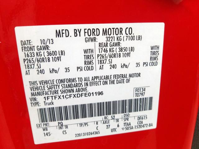 1FTFX1CFXDFE01196 - 2013 FORD F150 SUPER CAB  photo 10