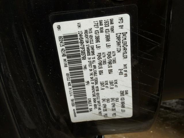 1D4HS48N73F565760 - 2003 DODGE DURANGO SL BLACK photo 10