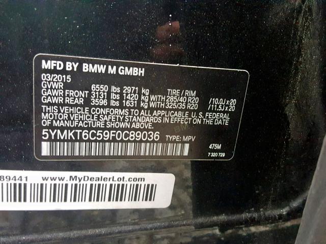 5YMKT6C59F0C89036 - 2015 BMW X5 M BLACK photo 10