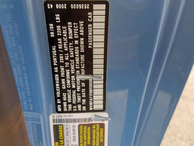 WVWFA71F69V003682 - 2009 VOLKSWAGEN EOS LUX Синій фото 10