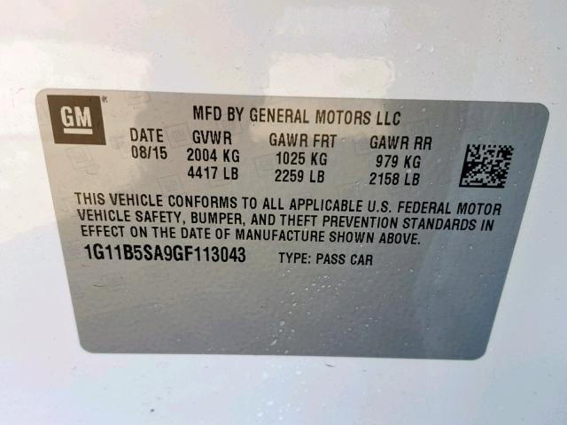 1G11B5SA9GF113043 - 2016 CHEVROLET MALIBU LIM 白色 照片 10