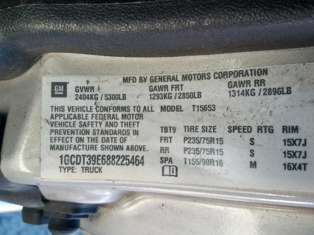 1GCDT39E688225464 - 2008 CHEVROLET COLORADO L SILVER photo 10