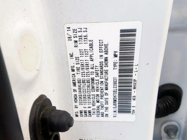 5J6RM3H70EL039637 - 2014 HONDA CR-V EXL WHITE photo 10