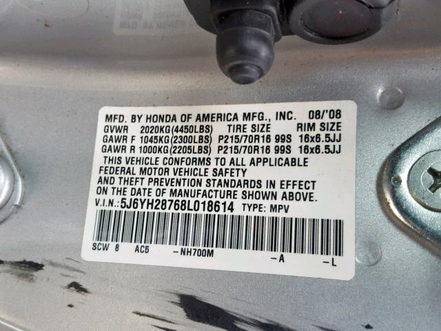 5J6YH28768L018614 - 2008 HONDA ELEMENT EX SILVER photo 10