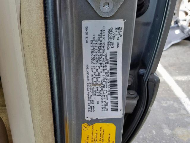 JTJGF10U320136581 - 2002 LEXUS RX 300 GRAY photo 10