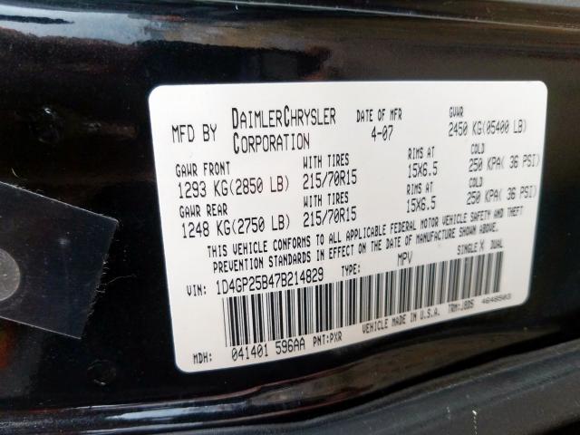 1D4GP25B47B214829 - 2007 DODGE CARAVAN SE  photo 10