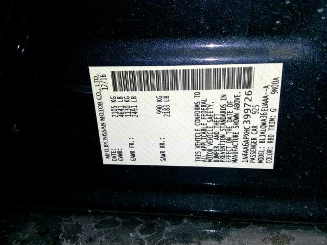 1N4AA6APXHC399726 - 2017 NISSAN MAXIMA 3.5 GRAY photo 10