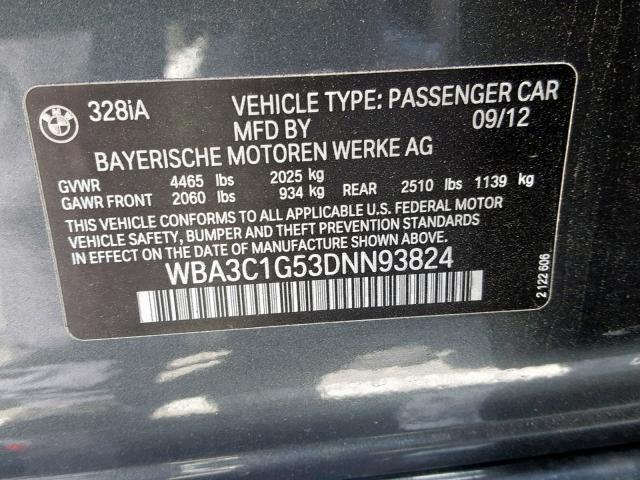 WBA3C1G53DNN93824 - 2013 BMW 328 I SULE GRAY photo 10