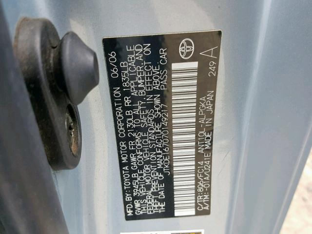 JTKDE167070149217 - 2007 TOYOTA SCION TC ლურჯი ფოტო 10