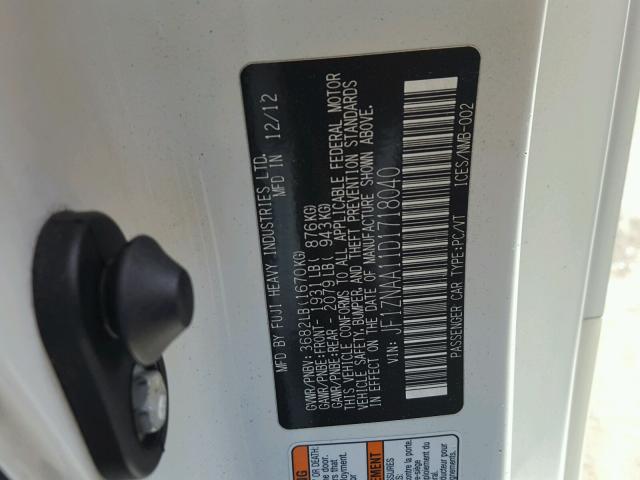 JF1ZNAA11D1718040 - 2013 TOYOTA SCION FR-S WHITE photo 10