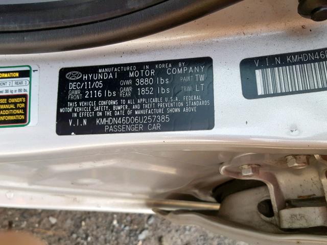 KMHDN46D06U257385 - 2006 HYUNDAI ELANTRA GL SILVER photo 10