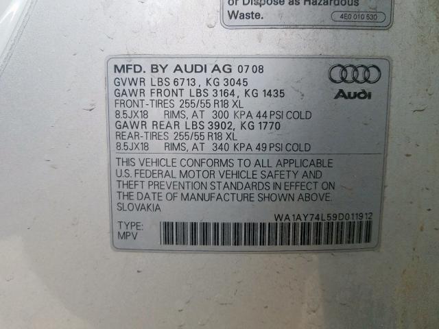 WA1AY74L59D011912 - 2009 AUDI Q7 3.6 QUATTRO  photo 10