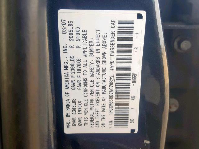 1HGCM66867A070822 - 2007 HONDA ACCORD EX GRAY photo 10