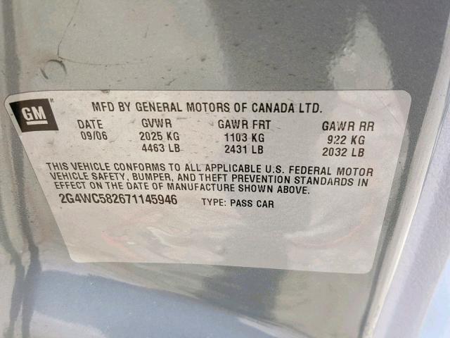 2G4WC582671145946 - 2007 BUICK LACROSSE C GRAY photo 10