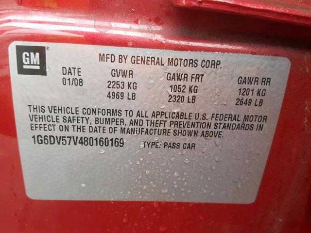 1G6DV57V480160169 - 2008 CADILLAC CTS HI FEA RED photo 10