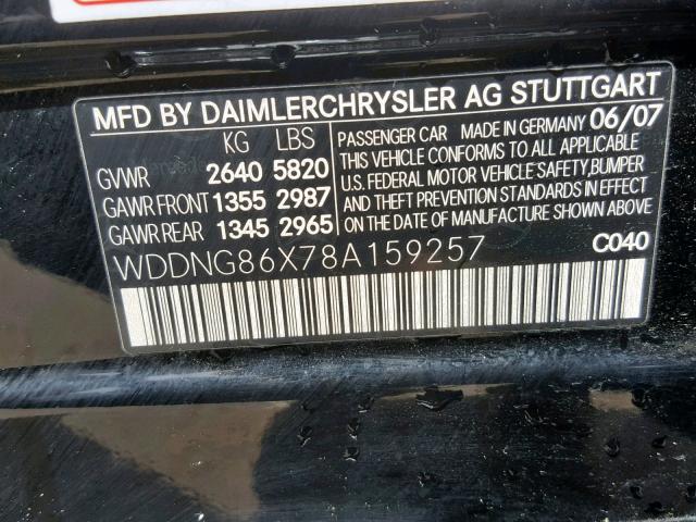 WDDNG86X78A159257 - 2008 MERCEDES-BENZ S 550 4MAT BLACK photo 10