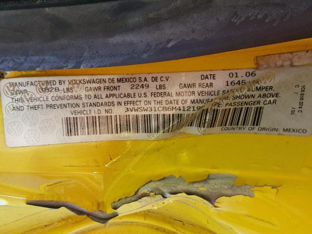 3VWSW31C86M412199 - 2006 VOLKSWAGEN NEW BEETLE ყვითელი ფოტო 10