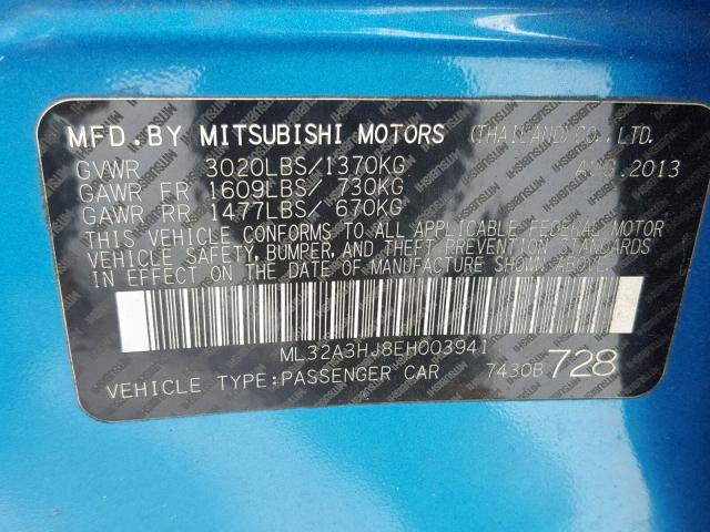 ML32A3HJ8EH003941 - 2014 MITSUBISHI MIRAGE DE BLUE photo 10