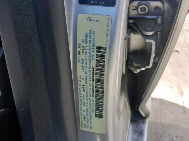 3VWRK69M34M044441 - 2004 VOLKSWAGEN JETTA GL SILVER photo 10