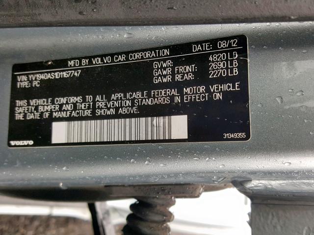 YV1940AS1D1167747 - 2013 VOLVO S80 3.2 SILVER photo 10