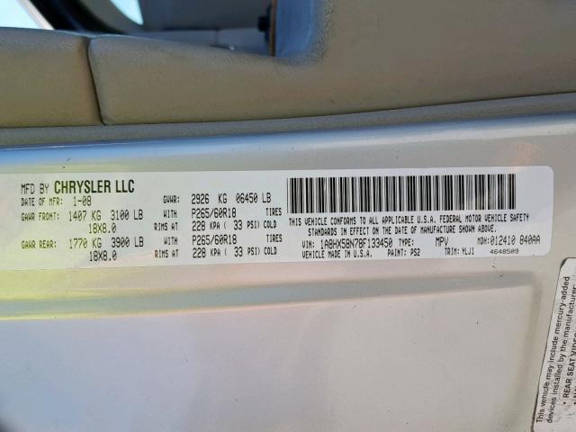 1A8HX58N78F133450 - 2008 CHRYSLER ASPEN LIMI SILVER photo 10