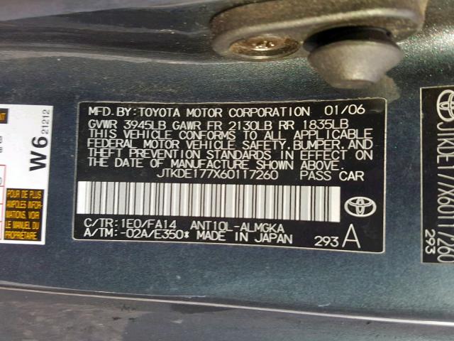 JTKDE177X60117260 - 2006 TOYOTA SCION TC 石墨色 照片 10