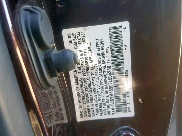 5J6YH18907L005240 - 2007 HONDA ELEMENT SC MAROON photo 10