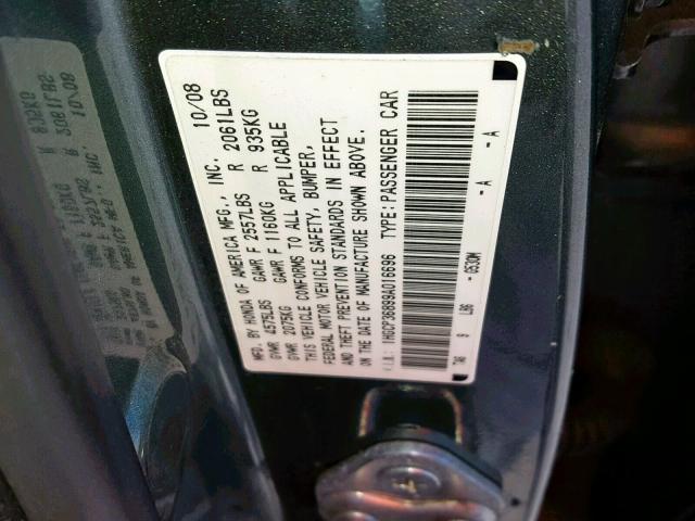 1HGCP36899A016696 - 2009 HONDA ACCORD EXL GREEN photo 10