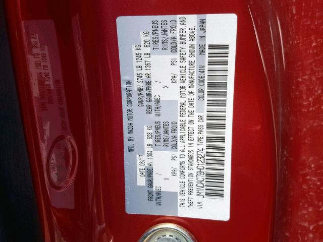 JM1NDAC78H0123274 - 2017 MAZDA MX-5 MIATA RED photo 10