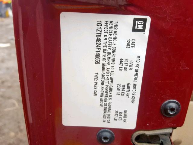 1G1ZT64824F140659 - 2004 CHEVROLET MALIBU MAX MAROON photo 10