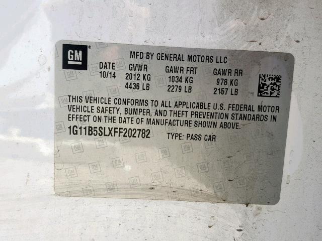 1G11B5SLXFF202782 - 2015 CHEVROLET MALIBU LS WHITE photo 10