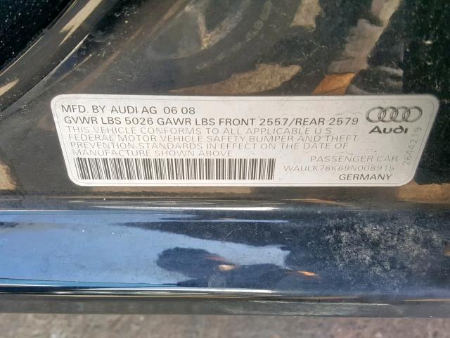 WAULK78K69N008915 - 2009 AUDI A4 3.2 QUA BLACK photo 10