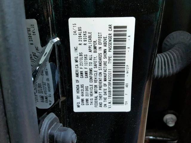 19UUB1F39FA023011 - 2015 ACURA TLX BLACK photo 10