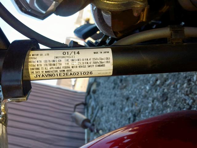 JYAVN01E2EA021026 - 2014 YAMAHA XVS950 A RED photo 10